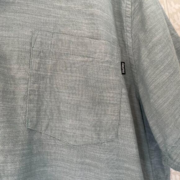 Hurley Essential Slub Cotton Short Sleeve Woven Button Down Shirt Blue/Green XXL - Picture 4 of 13